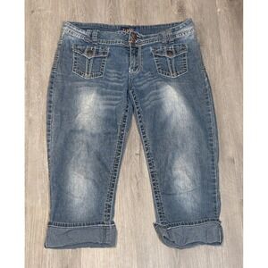 Angels Womens Y2K Denim Capri Jeans Medium Wash Flap Pocket Size 17 Stretch